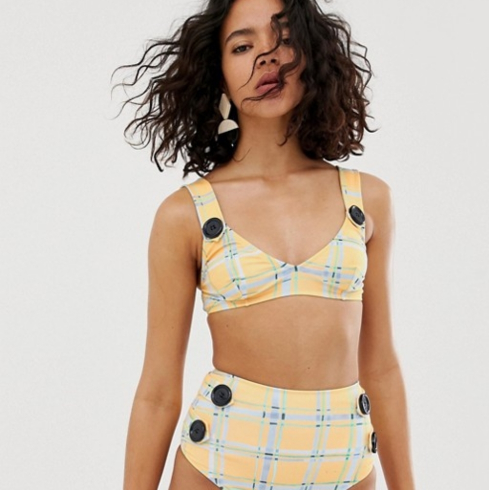 ASOS WHITE Check High Waisted Bikini Bottom
